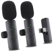 Wireless Mini Microphone for iPhone  2 Pack Lavalier Lapel Mic with AI Black