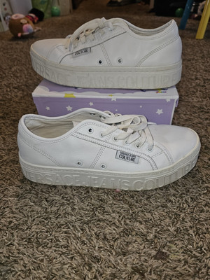 Versace Jeans Couture Men's White Round Toe Lace Up Leather Sneakers Size 43