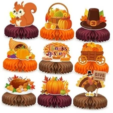 9 PCS,Fall Honeycomb Centerpieces for Thanksgiving Party Decorations
