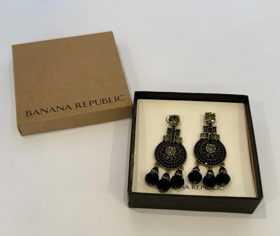 Banana Republic Black Crystal Statement Chandelier Earrings NWT - Image 2 of 4