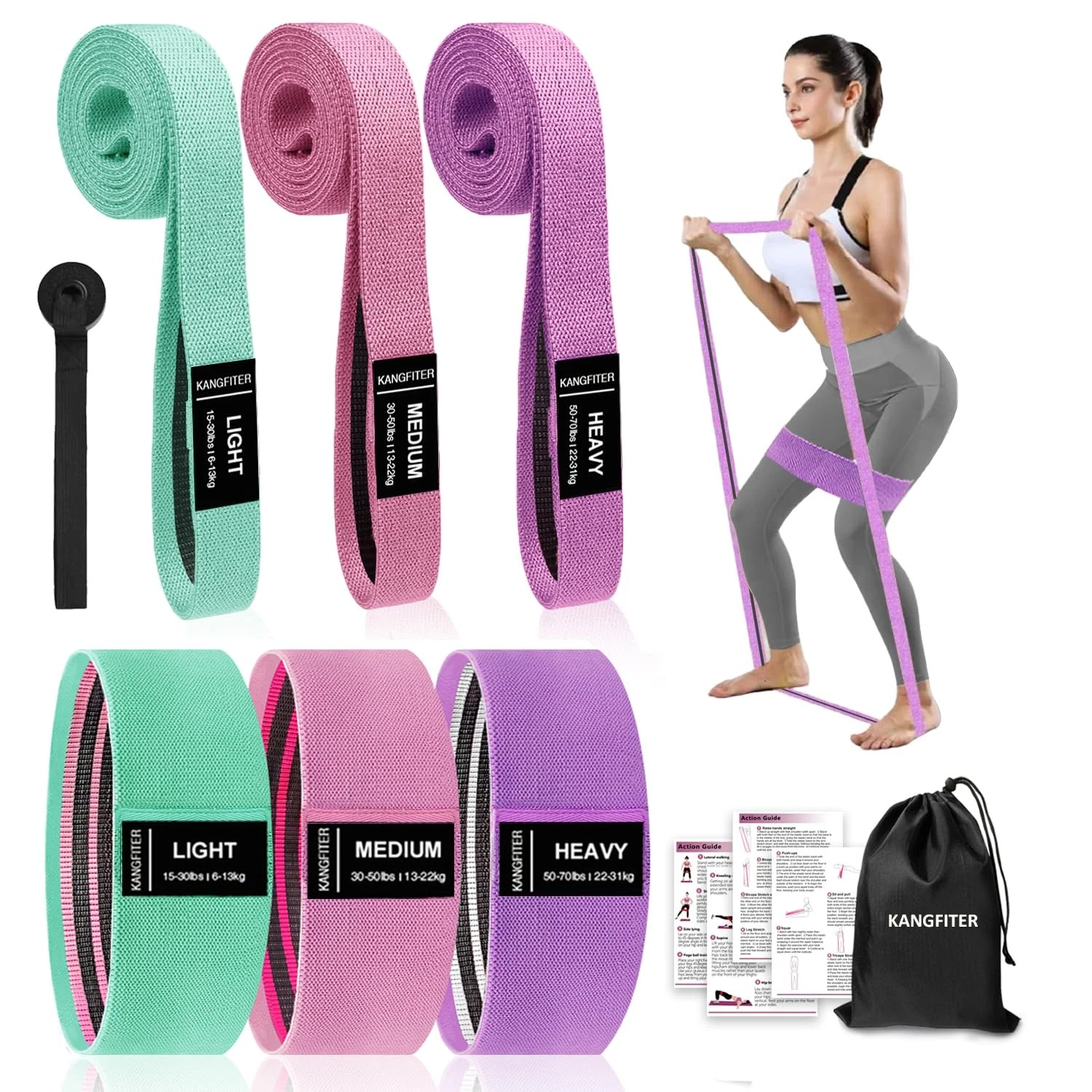 Long and Short Fabric Resistance Bands with Door Anchor 7 PCS, Non-Slip Stret...