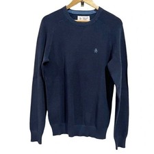 Original Penguin Navy Knit Sweater Logo Crewneck Cotton Men's Small NWT