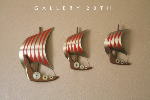 ICONIC! MID CENTURY DANISH MODERN 3 VIKING SHIPS WALL ART SCULPTURE! ATOMIC VTG - Imagen 5 de 8