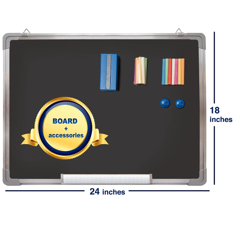 Chalkboard Set - Framed Black Board 24 x 18 inch with 1 Magnetic Eraser, 14 C... - Image 2 of 4