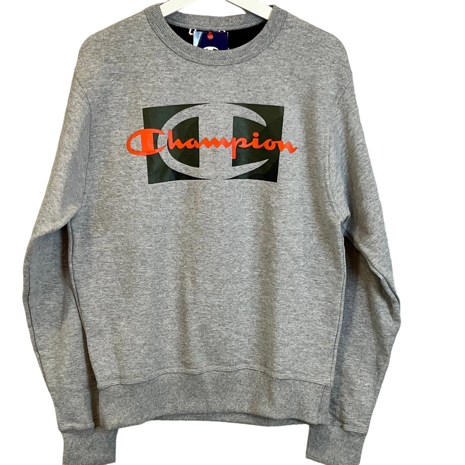 Men's Gray Champion Sweatshirt Camouflage Logo Casual Pullover Size