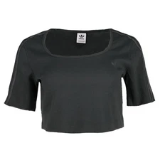 adidas Baby Scoop Neck Short Sleeve Pullover Crop Top Womens Grey Casual Tops JN