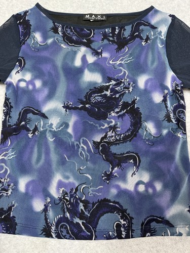 Vintage 90s Maxi Womens Mesh Dragon Print Shirt - Picture 2 of 6