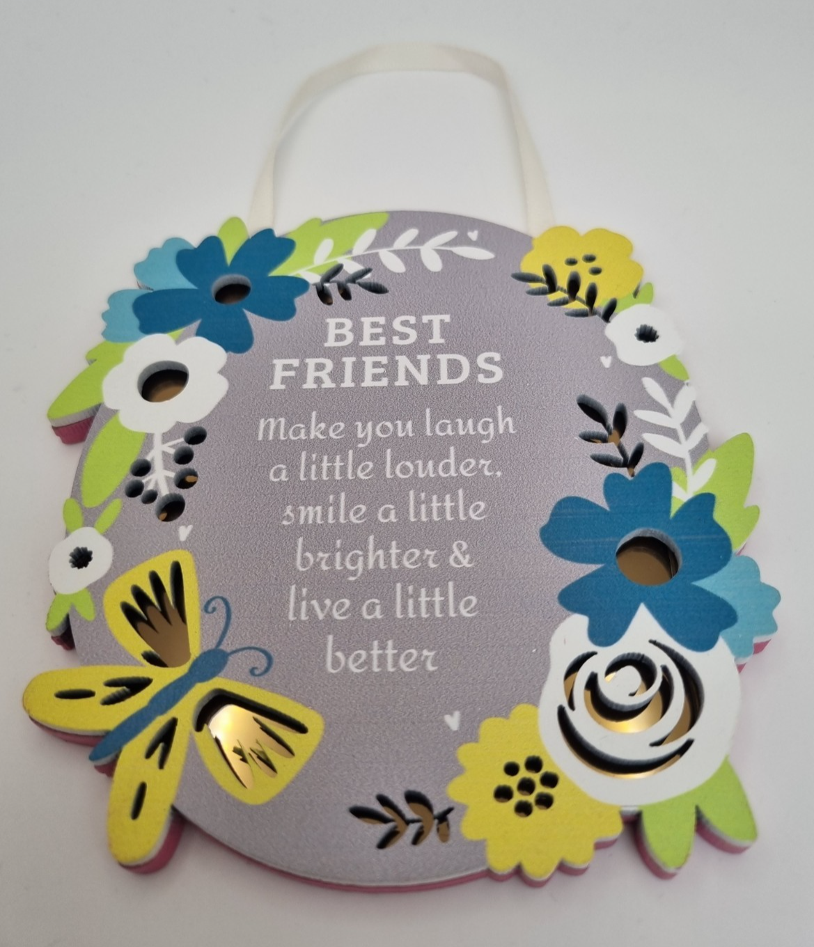 Best Friends Wooden Mirrored Hanging Sign Plaque Love Laugh