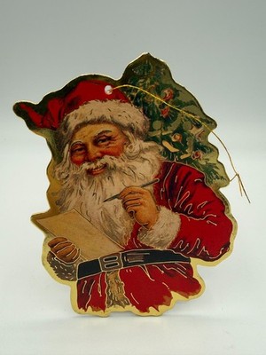 Double Sided  Die Cut 5-5/8'' Victorian Santa Claus Old World Gold Foil Ornament