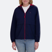 NWT Tommy Hilfiger Navy Blue Windbreaker Womens Sz L Soft Shell Jacket Full Zip