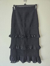 Abercrombie Fitch Smocked High Waist Tiered Ruffle Skirt Size Small Black