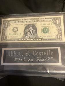 Abbott And Costello Novelty Dollar In A Plaque 