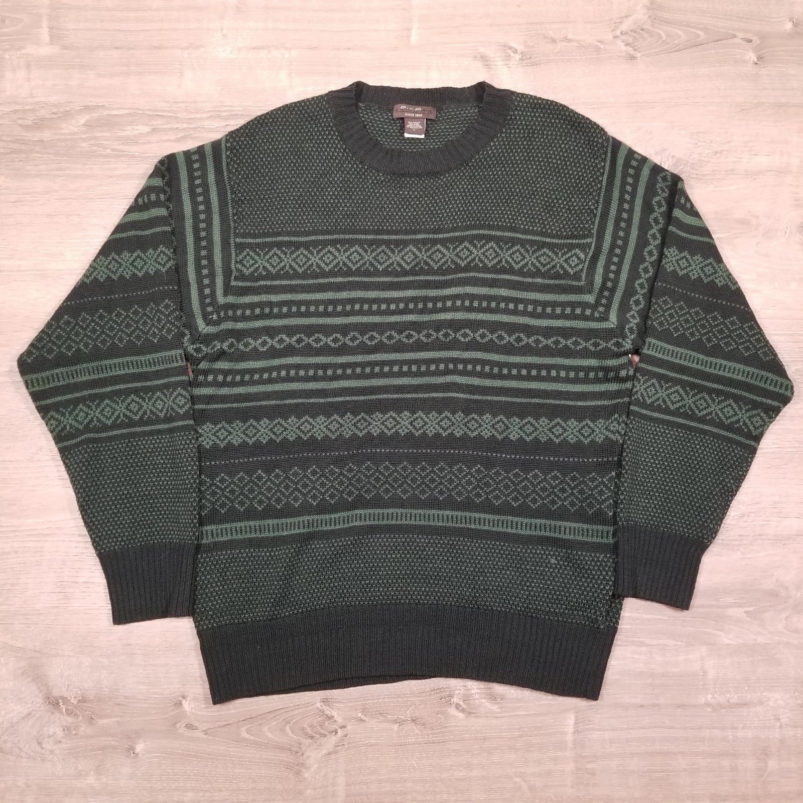 Vintage Eddie Bauer Wool Blend Fair Isle Holiday Sweater Mens Large Green/Black