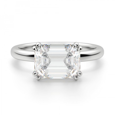 14K White Gold Emerald Cut Lab Created Charm Ring for Women 2 Carat