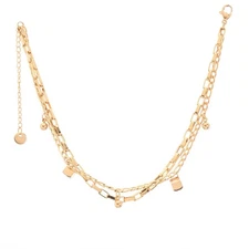 Women's Stainless Steel Layered Charm Anklet Bracelet Gold Silver Plated AK 22