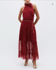 Rixo Polka Dot Abi Midi Dress Uk Size 8 XS Layla Chiffon Red White