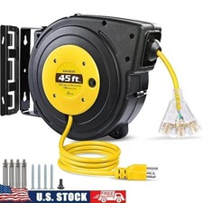 Heavy Duty 12 Gauge 45FT Extension Cord Reel W/ Circuit Breaker Triple Tap New