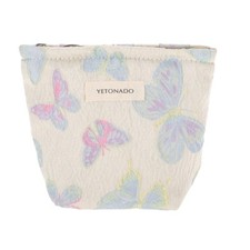 1 Pc Portable Embossment Butterfly Makeup Bag Small Beige Blue
