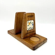 Vintage Kitschy Wooden Napkin Letter Holder Floral Tile Coaster Desk Organizer