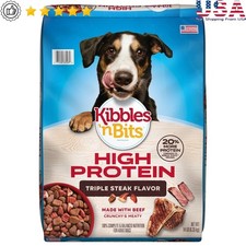 High Protein Dry Dog Food Triple Steak Flavor 14lb Beef Kibble All Life Stages 1.78 per pound