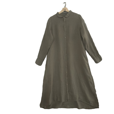 CP Shades Linen Midi Shirt Dress Womens M Army Green Long Sleeve Button Front