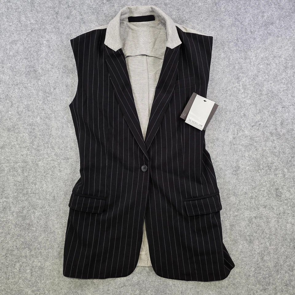 Norma Kamali Jacket Womens Small Black Pinstripe Gray Sleeveless Boyfriend Vest - Image 2 of 4