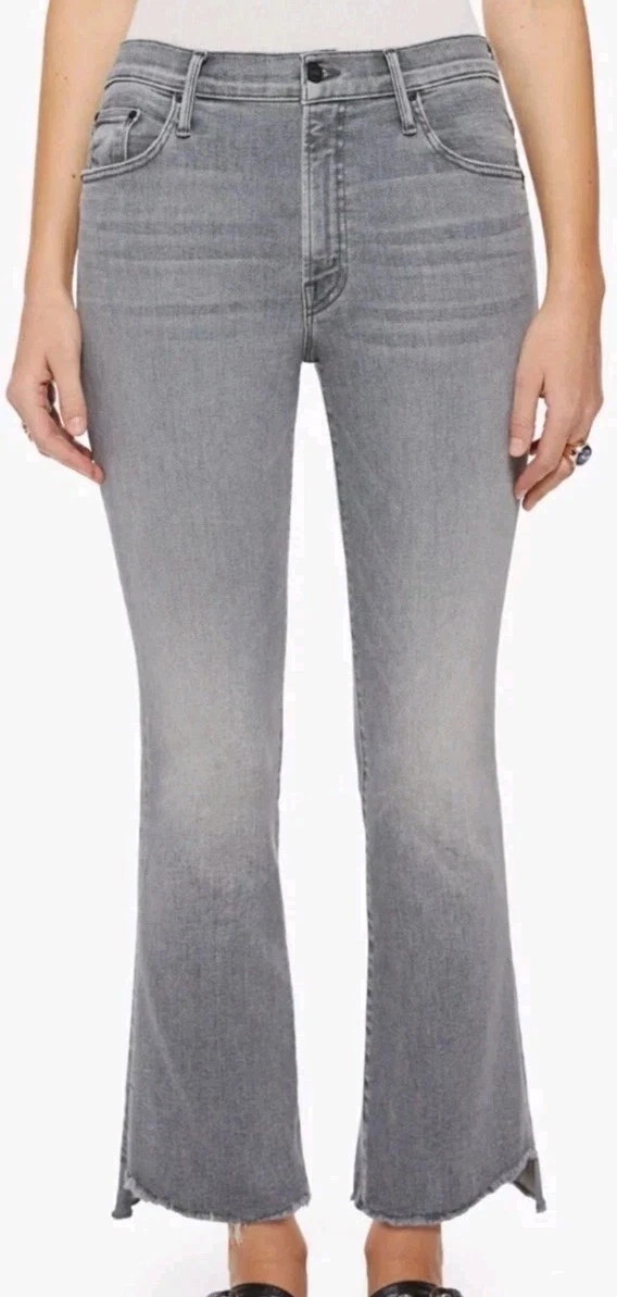 MOTHER The Insider Crop Step Fray Jeans Barely There Gray Denim Size 26 Stretch