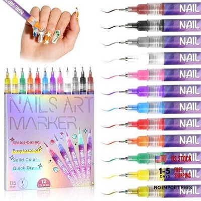 Nail Art Marker Pens Set, Nail Markers for Nail Art, Suitable for 12 Colors