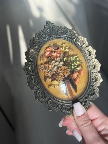 Vintage Belgium Dried Flower Wall Art The Broadway Ornate Metal Frame