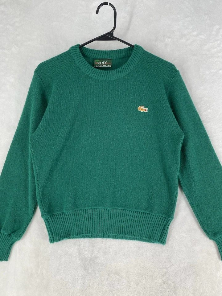 Vintage Izod Lacoste Sweater Womens Small Green Wool Knit Crew Neck Fisherman - Image 2 of 4