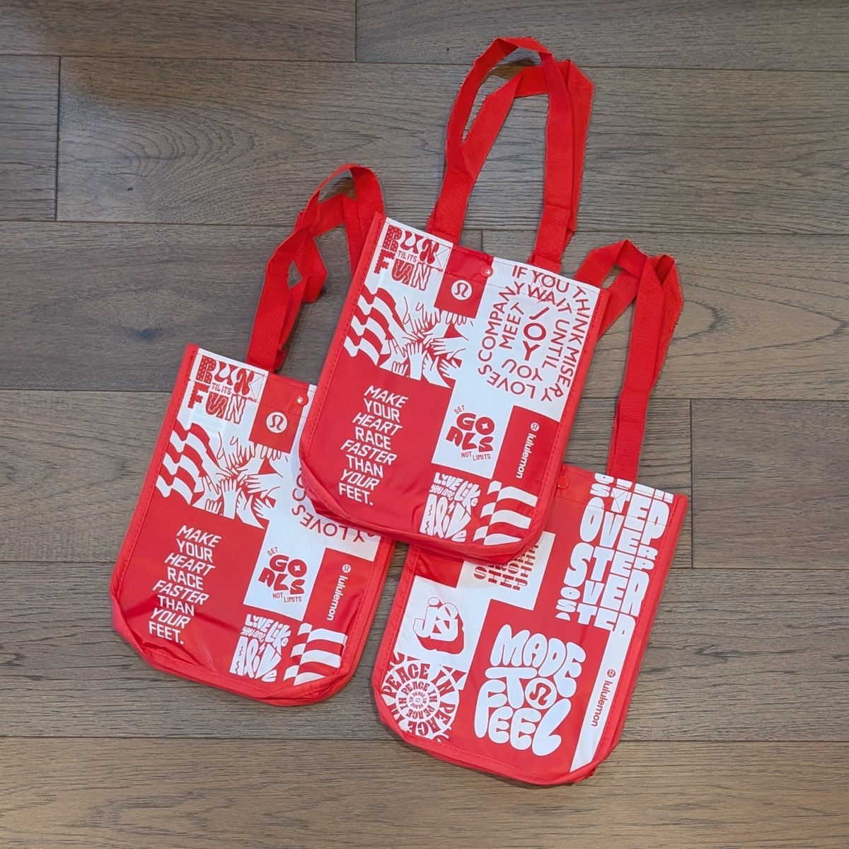 Lululemon Small Lot of 3 Reusable Shopping Tote Lunch Bags  Red   **NEW!**