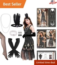Roaring 20s Flapper Dress with Luxe Accessories - Perfect for Themed Parties
