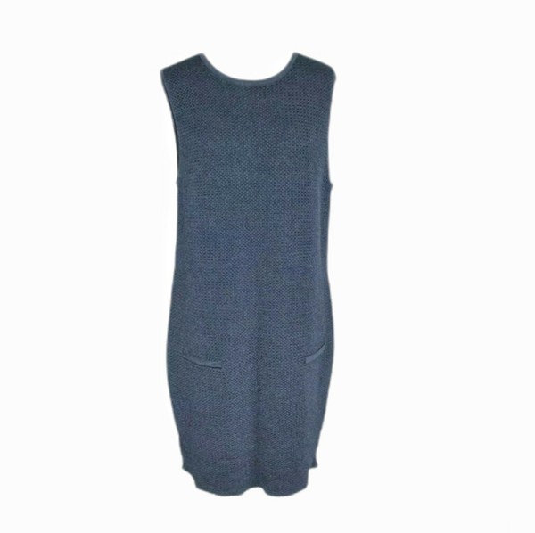 Seed Heritage Knit Dress AU 14 Navy Sleeveless Textured Waffle Pattern Stretch