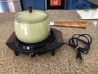 Cornwall Electric Fondue Set Green w/ pot, lid, & heating element Vintage 1970's