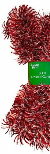 Holiday Style Frosted- Look Garland Red And White 2" wide X 50 foot long NWT - 第 1/1 張圖片