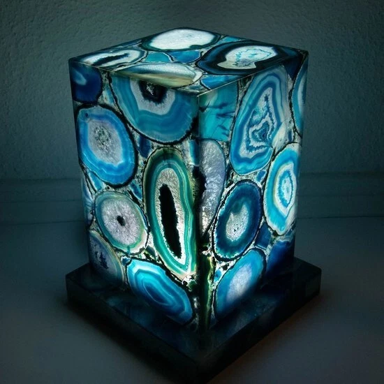 4"x4"x6" Natural Blue Agate Stone Lighting Lamp Handmade Bedroom Night Lamp Deco - Image 2 of 4