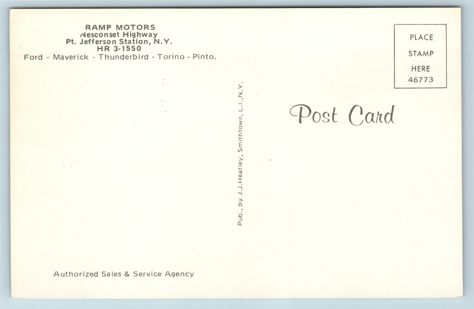 Postcard NY Port Jefferson Station Ramp Ford Motors Car Dealer Pinto