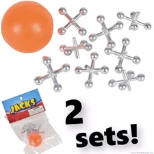 2 SETS OF METAL STEEL JACKS WITH SUPER RED RUBBER BALL GAME CLASSIC TOY KIDS