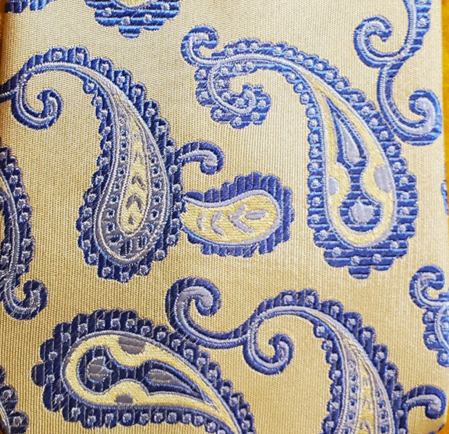 YSL YVES SAINT LAURENT PARIS ~ CRAVATTA ABITO SETA DA UOMO ~ BLU E GIALLO ~ PAISLEY ~ 59"