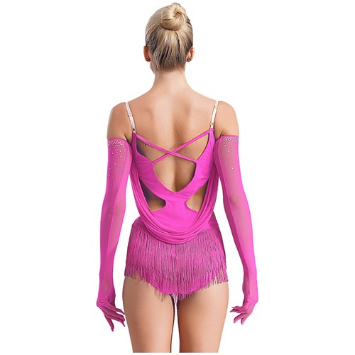 Mujeres ~ Body Brillante Estrás Vestido Latino Jazz Danza Leotardo con Guantes - Imagen 28 de 81