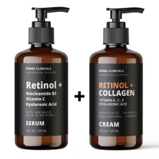 2 PK  Retinol, Niacinamide Vita C Hyaluronic Acid Collagen Wrinkle SERUM + CREAM