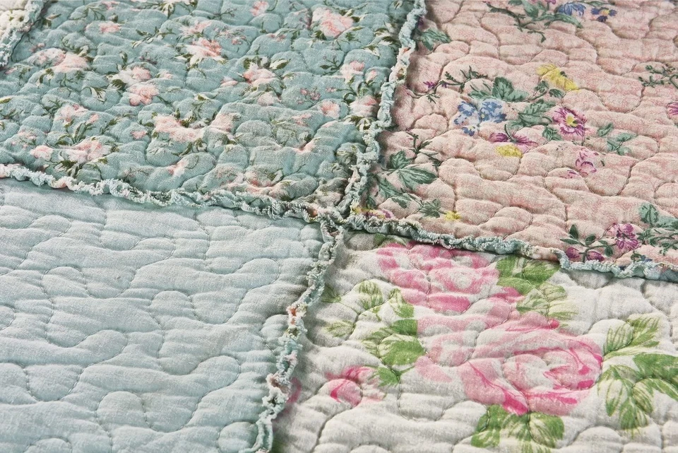 Conjunto de colcha de retalhos Chezmoi Collection Abbi Shabby Chic floral algodão pré-lavado - Imagem 3 de 4