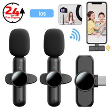 2 Pack Mini Wireless Lavalier Microphone Audio Video Recording for iPhone iOS