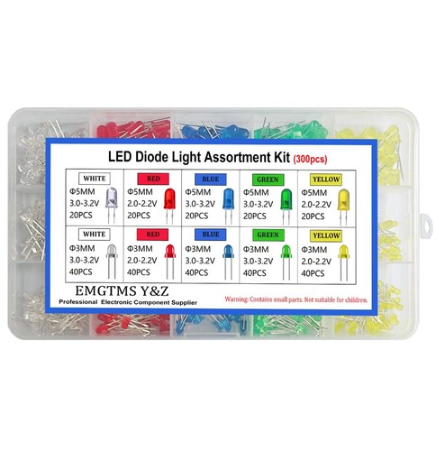 300pc 3Mm 5Mm LED Light Emitting Diode White Red Blue Green Yellow Assorted Kit - Picture 2 of 12
