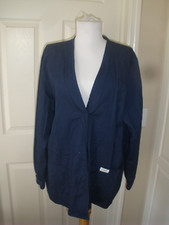 Women's Medical Scrubs Long Sleeve Snap-up Top Navy Blue Crest M T67 