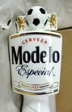 MODELO ESPECIAL CERAMIC DRAFT TALL BEER BAR TAP HANDLE SOCCER BALL GRIFFINS NIB