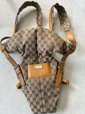 Auth Gucci Baby Carrier Pouch GG Monogram Canvas Vintage Yellow / Beige