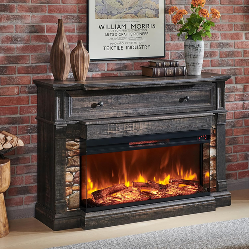 3-Sided Glass Fireplace TV Stand for Tvs up to 65'', 52'' Electric Fireplace wit