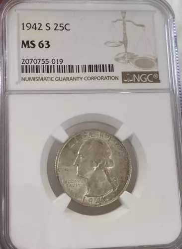 1942 S Washington Quarter 25c NGC MS 63