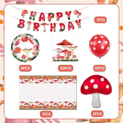 Happy Birthday Mushroom Banner - Watercolor Party Decor For Baby Showers & Kids Birthdays - View #4